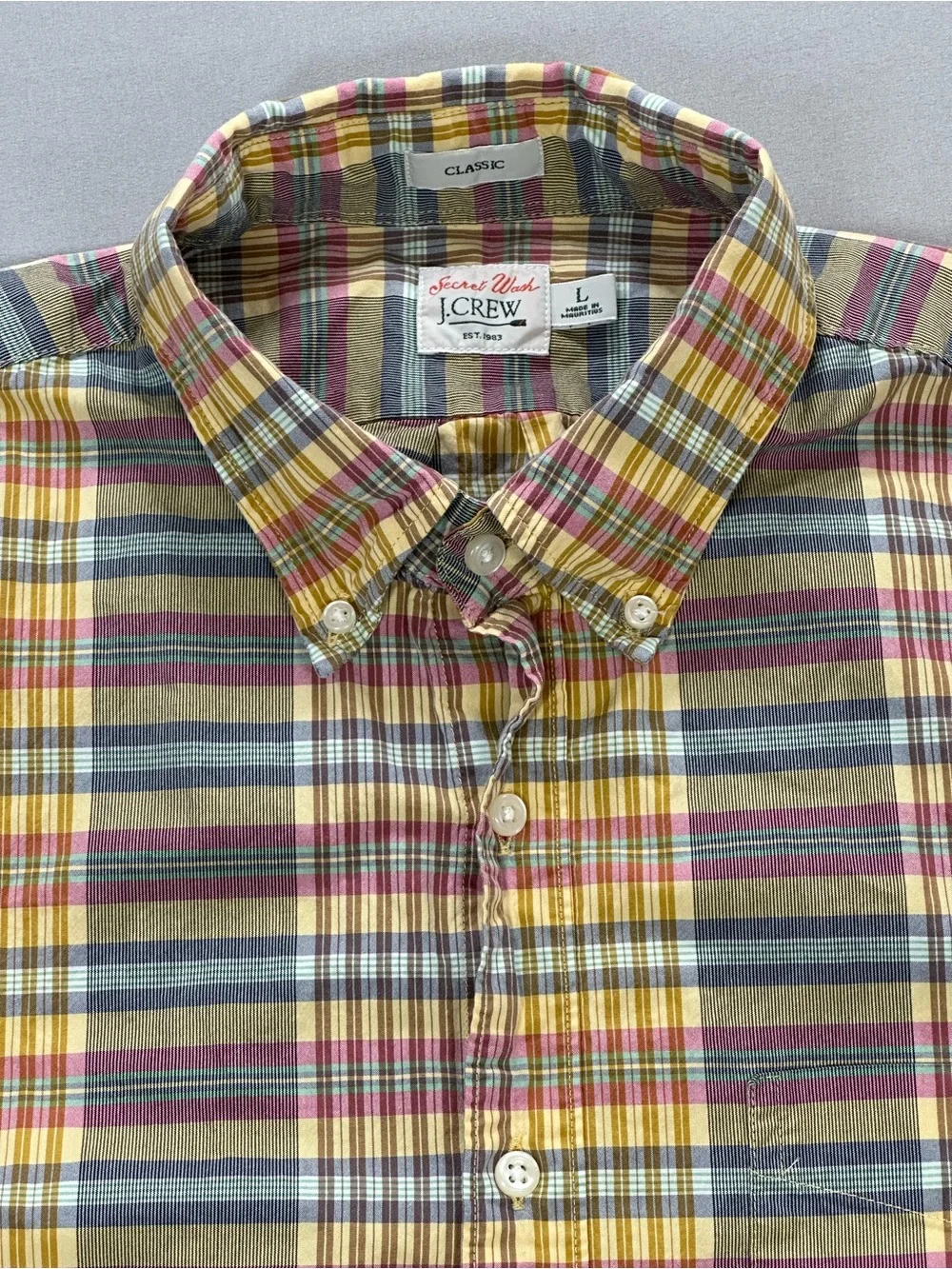 J Crew Secret Wash Classic Button Down Shirt, Plaid - Mens Large
